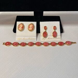 New FIFTH AVENUE COLLECTION bracelet & earrings. Rhodocrosite. Cameo & Oval